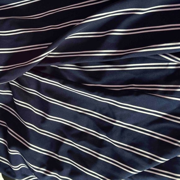 Navy Blue White Striped Shirt Button Up / Down Long Sleeve, Collar - Picture 12 of 12